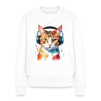 Casque de chat coloré drôle animal design imprimer - Pull Premium bio Femme - blanc - Devant - Julia (174cm)