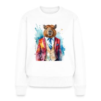 Capybara Anzug Capy Bunt Tier Design Print - Frauen Premium Bio Pullover - Weiß - Vorne - Julia (174cm)