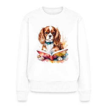 Cavalier King Charles Spaniel Lecture Livre Chien - Pull Premium bio Femme - blanc - Devant - Julia (174cm)