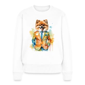 Pomeranian Zwergspitz Anzug Hund Bunt Print - Frauen Premium Bio Pullover - Weiß - Vorne - Julia (174cm)