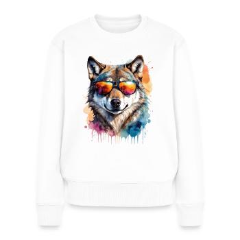 Wolf Sunglasses Colorful Animal Design Print - Women's Premium Organic Jumper - white - Front - Julia (174cm)