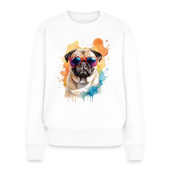 Mops Sonnenbrille Hund Bunt Lustig Design Print - Frauen Premium Bio Pullover - Weiß - Vorne - Julia (174cm)