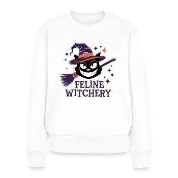 Feline Witchery - Magische Katze im Halloween Stil - Frauen Premium Bio Pullover - Weiß - Vorne - Julia (174cm)