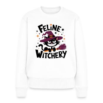 Feline Witchery - Magische Katze im Halloween Stil - Frauen Premium Bio Pullover - Weiß - Vorne - Julia (174cm)