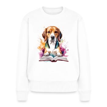 Beagle Reading Book Dog Funny Animal Design Print - Women's Premium Organic Jumper - white - Front - Julia (174cm)