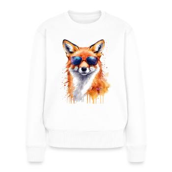 Fuchs Sonnenbrille Bunt Tier Design Print - Frauen Premium Bio Pullover - Weiß - Vorne - Julia (174cm)