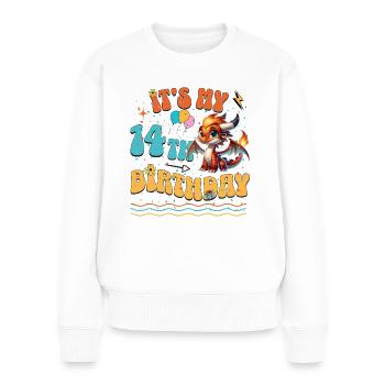 Drache 14. Geburtstag Drachen - Frauen Premium Bio Pullover - Weiß - Vorne - Julia (174cm)