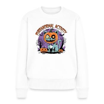 Activité purranormale – Effrayant avec un chat - Pull Premium bio Femme - blanc - Devant - Julia (174cm)