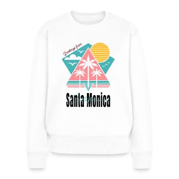 Salutation rétro californienne - palmiers au coucher du soleil - Pull Premium bio Femme - blanc - Devant - Julia (174cm)