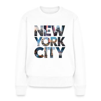 New York City | Urbane Skyline Buchstaben Design - Frauen Premium Bio Pullover - Weiß - Vorne - Julia (174cm)