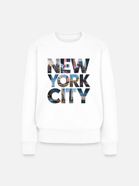New York City | Urbane Skyline Buchstaben Design - Frauen Premium Bio Pullover - Weiß