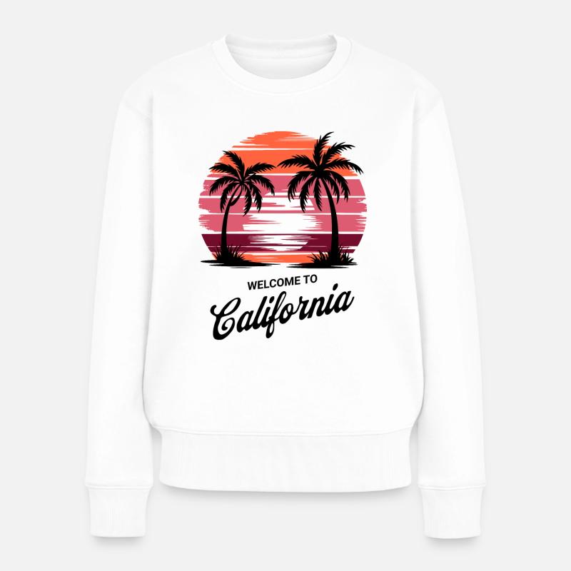 Coucher de soleil rétro californien – Palmiers de la côte ouest - Pull Premium bio Femme - blanc
