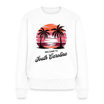 Coucher de soleil en Caroline du Sud - Design rétro de palmier - Pull Premium bio Femme - blanc - Devant - Julia (174cm)