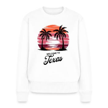 Texas Sunset – Retro Palm Tree Design - Women's Premium Organic Jumper - white - Front - Julia (174cm)
