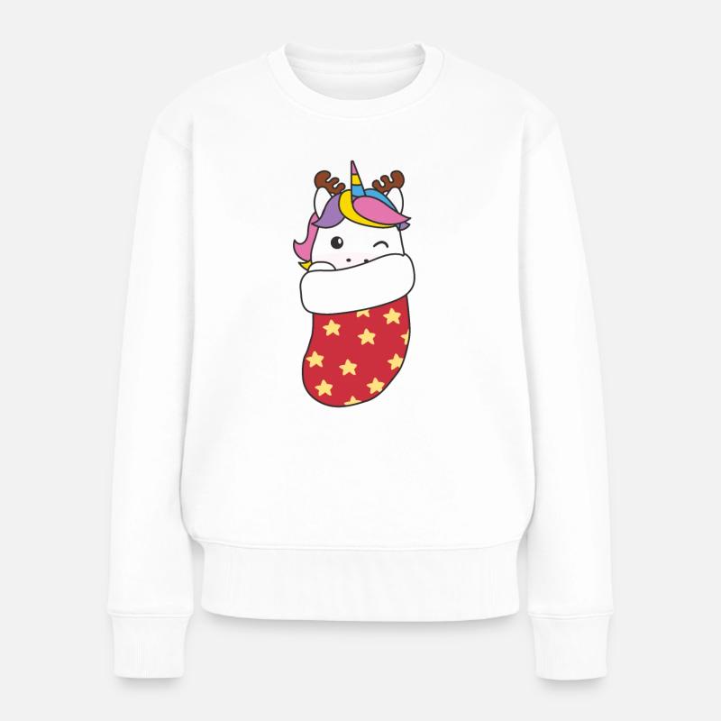 Søde enhjørninger i julestrømper til jul - Premium økologisk sweatshirt til kvinder - hvid
