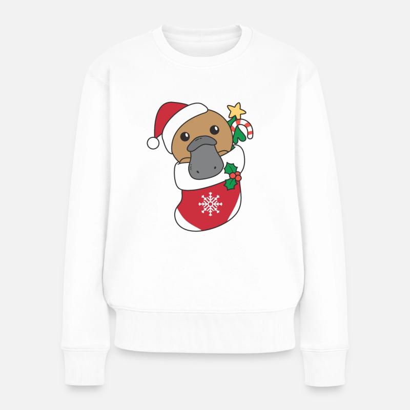 Schnabeltier Weihnachten Schnee Winter Tiere - Frauen Premium Bio Pullover - Weiß