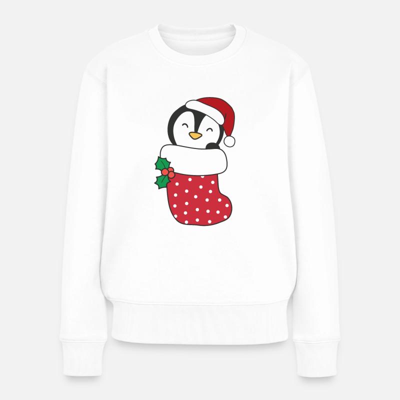 Pingouin mignon en chaussette de Noël pour Noël - Pull Premium bio Femme - blanc