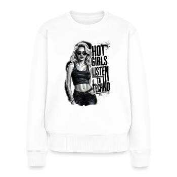 Les filles chaudes écoutent de la techno - Pull Premium bio Femme - blanc - Devant - Julia (174cm)