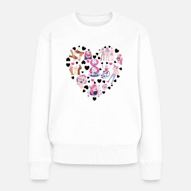 Feminist Herz Weltfrauentag - Frauen Premium Bio Pullover - Weiß