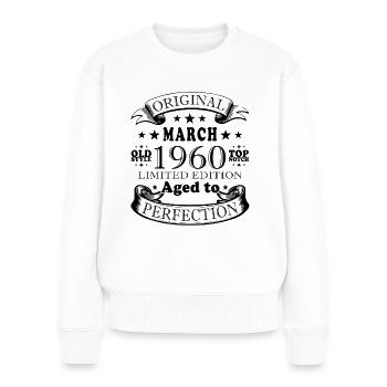 Mars 1960 Cadeau d’anniversaire Vintage Mars 1960 - Pull Premium bio Femme - blanc - Devant - Julia (174cm)