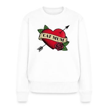 Coeur Tatouage Chat Maman - Pull Premium bio Femme - blanc - Devant - Julia (174cm)