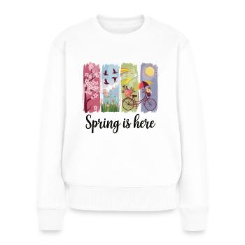 Magie printanière – Fleurs, cyclisme et nature - Pull Premium bio Femme - blanc - Devant - Julia (174cm)