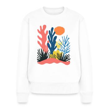 Matisse inspiriert: Abstraktes Naturmuster Bunt - Frauen Premium Bio Pullover - Weiß - Vorne - Julia (174cm)