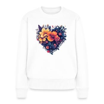Herz aus stilisierten Blüten - Moderne Blumenkunst - Frauen Premium Bio Pullover - Weiß - Vorne - Julia (174cm)