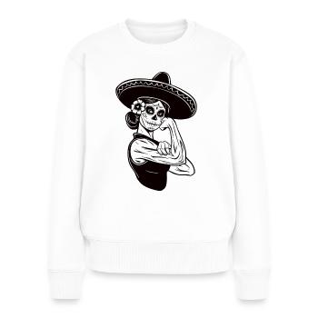Mexikanische Calavera Girl mit Sombrero - Frauen Premium Bio Pullover - Weiß - Vorne - Julia (174cm)