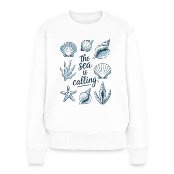 Strand ruft – Meeresliebe Shirt - Frauen Premium Bio Pullover - Weiß - Vorne - Julia (174cm)
