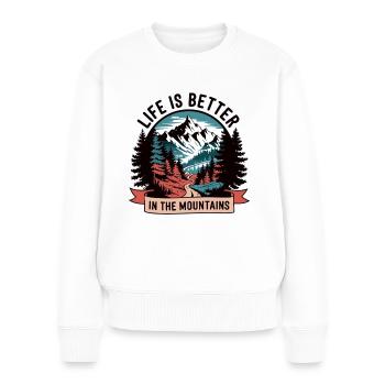 Leben ist besser in den Bergen - Frauen Premium Bio Pullover - Weiß - Vorne - Julia (174cm)