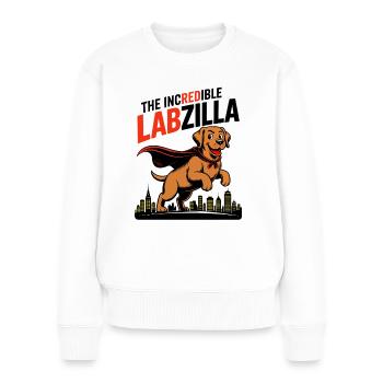 Labzilla – Foxred Labrador im Monster-Modus - Frauen Premium Bio Pullover - Weiß - Vorne - Julia (174cm)