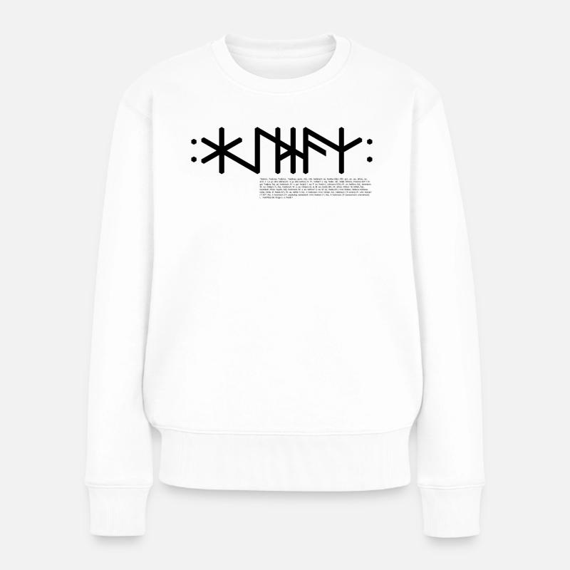 Haithnaz "Heathe(n)/heidnisch" Text + Info, QRF0© - Frauen Premium Bio Pullover - Weiß