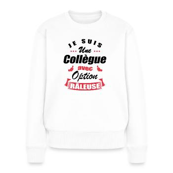 COLLÈGUE AVEC OPTION RÂLEUSE - Pull Premium bio Femme - blanc - Devant - Julia (174cm)