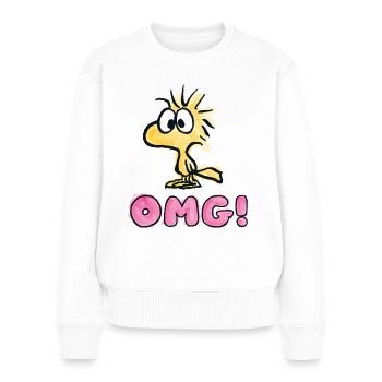 Peanuts Snoopy Mon Dieu Woodstock - Pull Premium bio Femme - blanc - Devant - Julia (174cm)