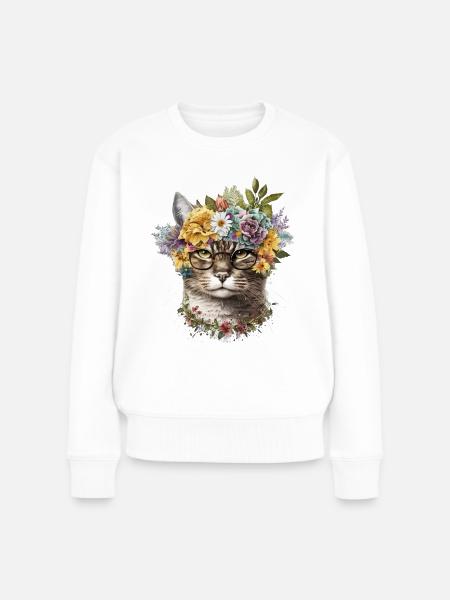 Coole Katze - Frauen Premium Bio Pullover - Weiß
