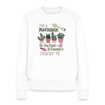 Pflanzenliebe: I'm a Planataholic - Frauen Premium Bio Pullover - Weiß - Vorne - Julia (174cm)