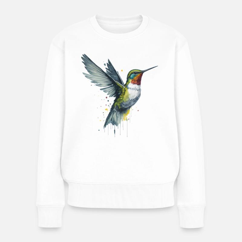 Anmutiger Kolibri in Aquarell - Frauen Premium Bio Pullover - Weiß