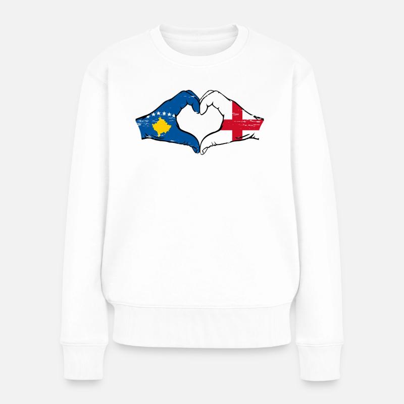 Kosovo England Flagge Hände Herzform used - Frauen Premium Bio Pullover - Weiß