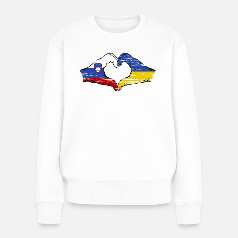 Slovénie Ukraine drapeau mains forme de coeur utilisé - Pull Premium bio Femme - blanc