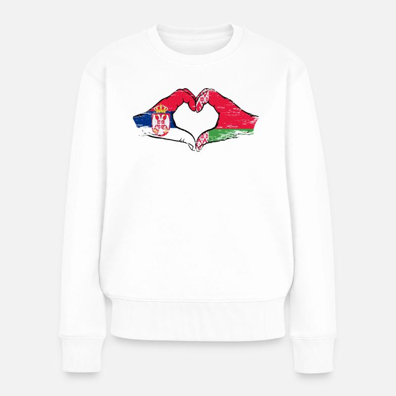 Serbien Belarus Flagge Hände Herzform used - Frauen Premium Bio Pullover - Weiß