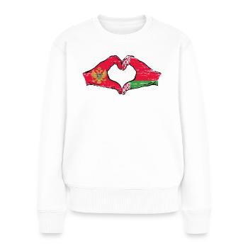 Montanegro Belarus Flagge Hände Herzform used - Frauen Premium Bio Pullover - Weiß - Vorne - Julia (174cm)