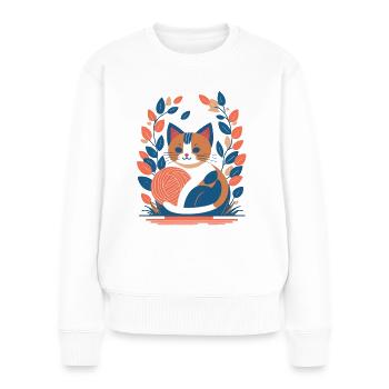 Abstrakte Katze spielt mit einem Wollknäuel - Frauen Premium Bio Pullover - Weiß - Vorne - Julia (174cm)