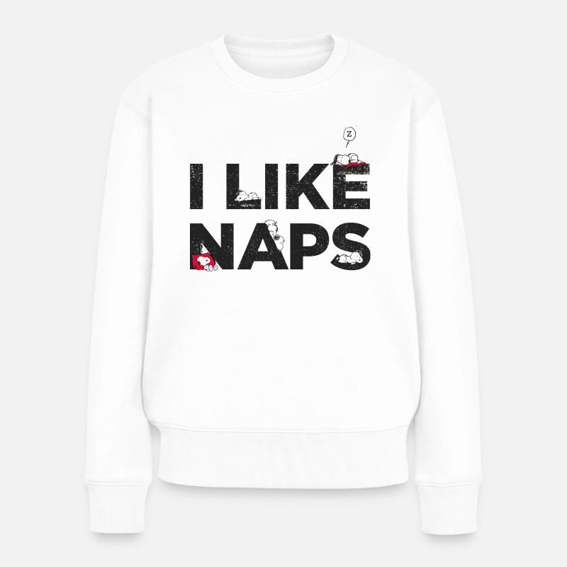 Peanuts Snoopy I Like Naps Lustiger Spruch - Frauen Premium Bio Pullover - Weiß