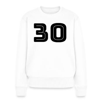 Numéro 30 - Anniversaire - Numéro de maillot - Pull Premium bio Femme - blanc - Devant - Julia (174cm)