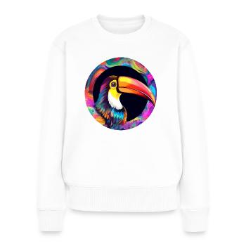 Toucan sur fond coloré - Pull Premium bio Femme - blanc - Devant - Julia (174cm)