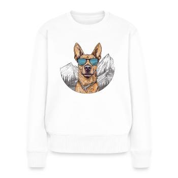 Cool German Shepherd with Sunglasses - Women's Premium Organic Jumper - white - Front - Julia (174cm)