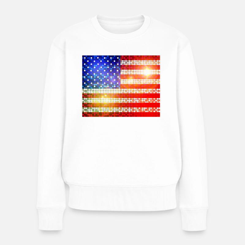 Funkelnde USA Flagge - Frauen Premium Bio Pullover - Weiß