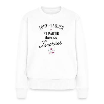 Partir élever des licornes - Pull Premium bio Femme - blanc - Devant - Julia (174cm)