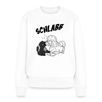 Schlabb - Lustiges Pudelmotiv - Pudel und Welpe - Frauen Premium Bio Pullover - Weiß - Vorne - Julia (174cm)